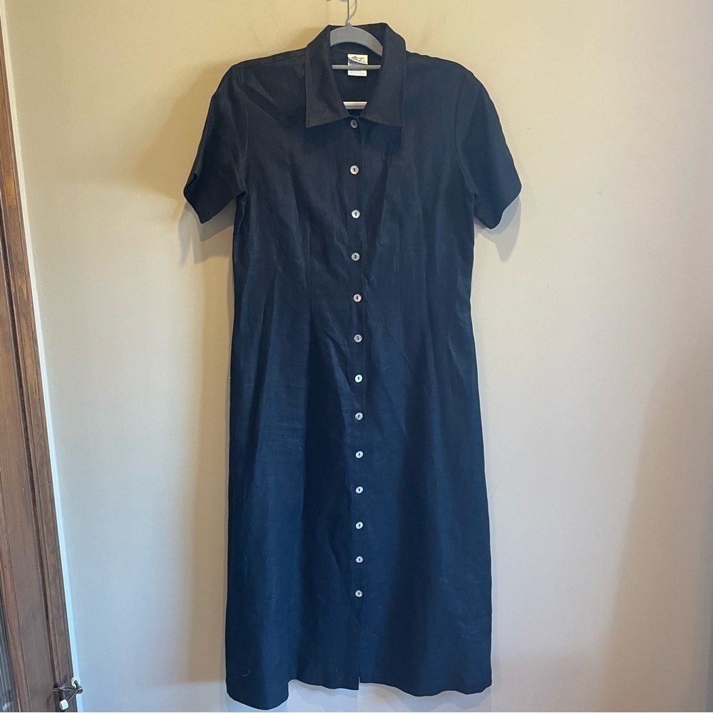Norm Thomas black linen button down dress. Small